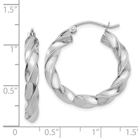 14k White Gold Light Twisted Hoop Earrings - Picture 2 of 4